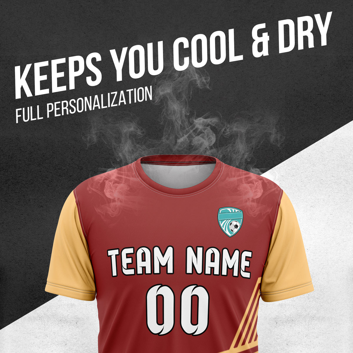 Soccer Jersey - Round Neck - Side Pattern - Design 4 - Red