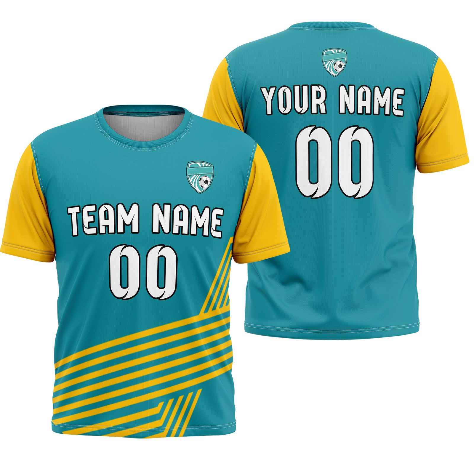Soccer Jersey - Round Neck - Side Pattern - Design 4 - Teal