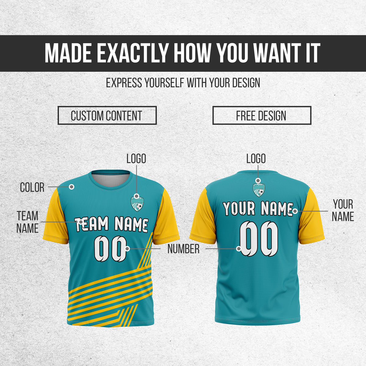 Soccer Jersey - Round Neck - Side Pattern - Design 4 - Teal