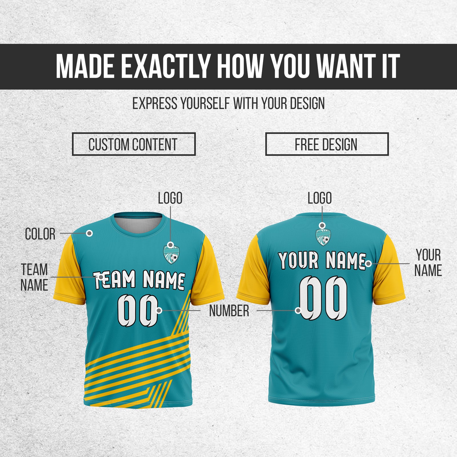 Soccer Jersey - Round Neck - Side Pattern - Design 4 - Teal