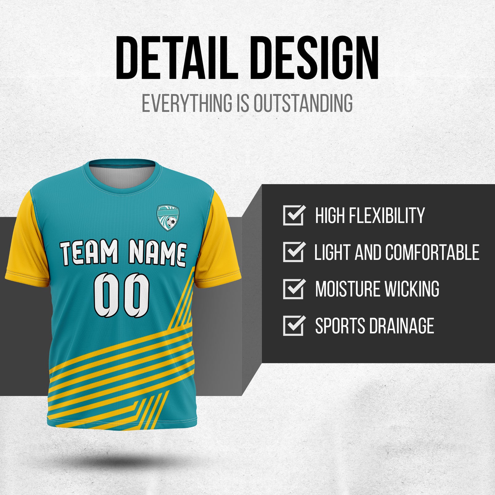 Soccer Jersey - Round Neck - Side Pattern - Design 4 - Teal