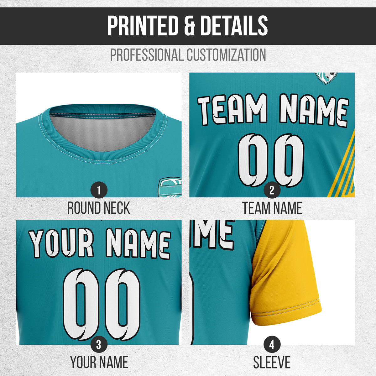Soccer Jersey - Round Neck - Side Pattern - Design 4 - Teal