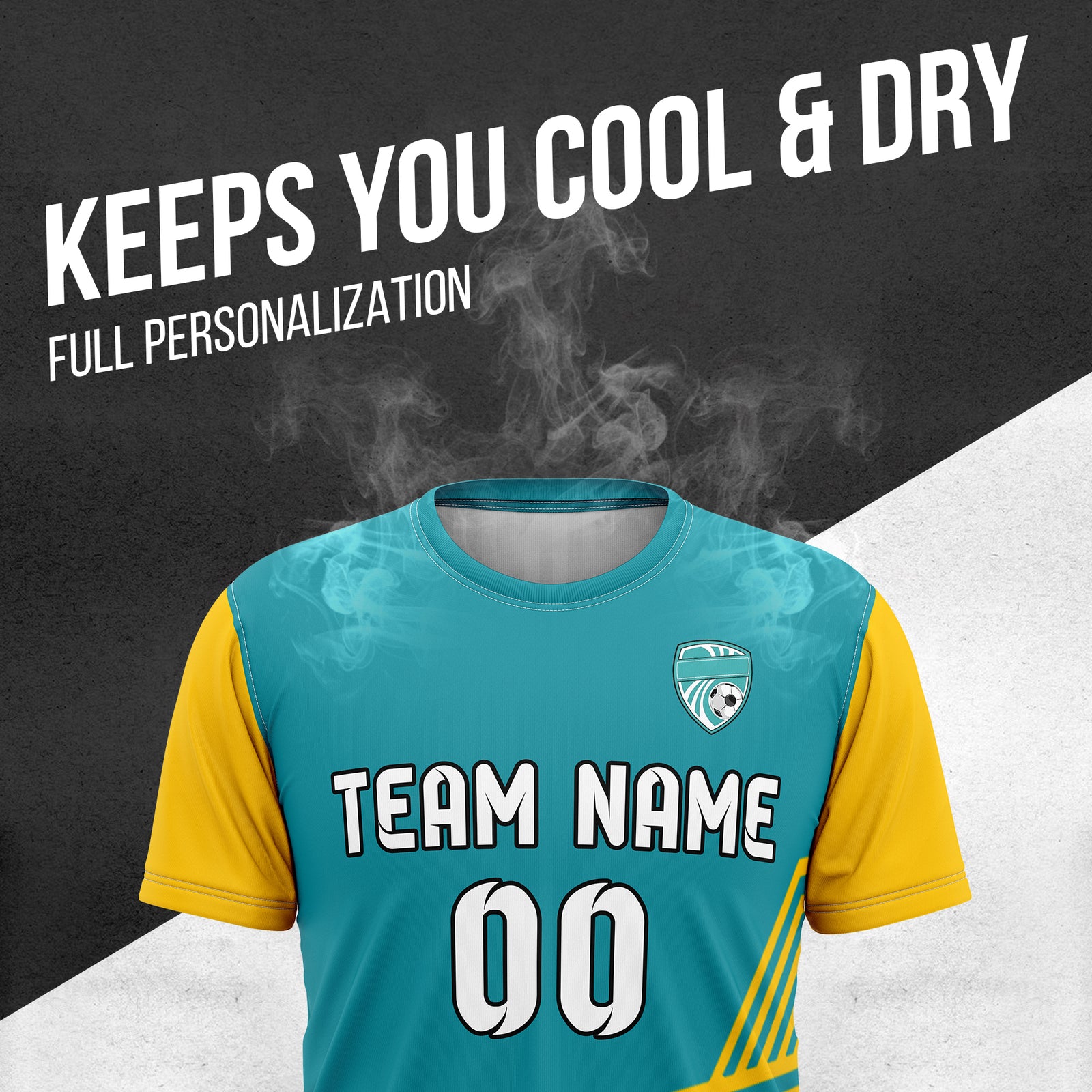 Soccer Jersey - Round Neck - Side Pattern - Design 4 - Teal