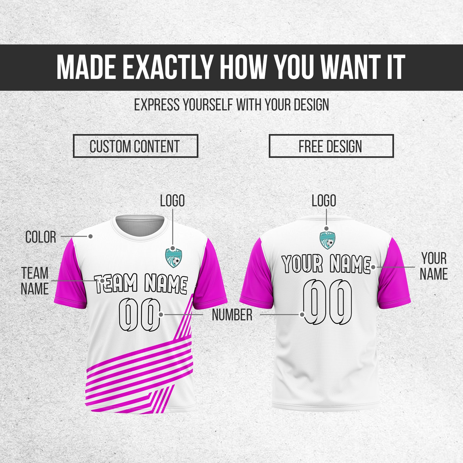 Soccer Jersey - Round Neck - Side Pattern - Design 4 - White