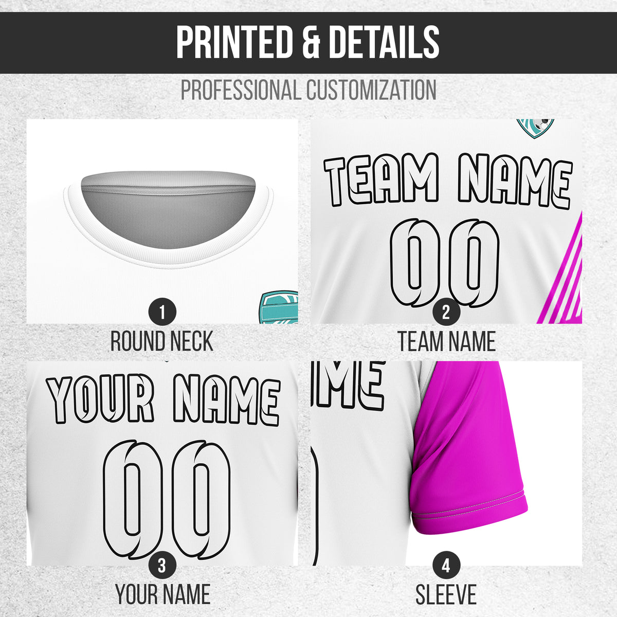 Soccer Jersey - Round Neck - Side Pattern - Design 4 - White