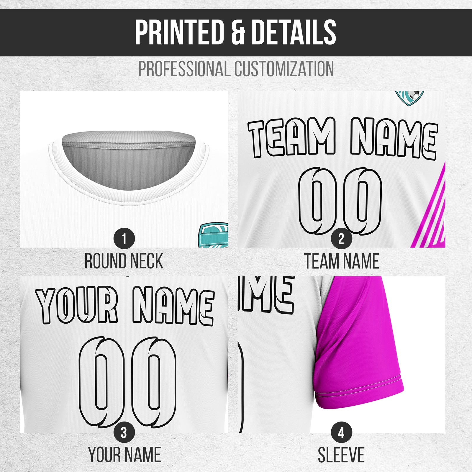 Soccer Jersey - Round Neck - Side Pattern - Design 4 - White