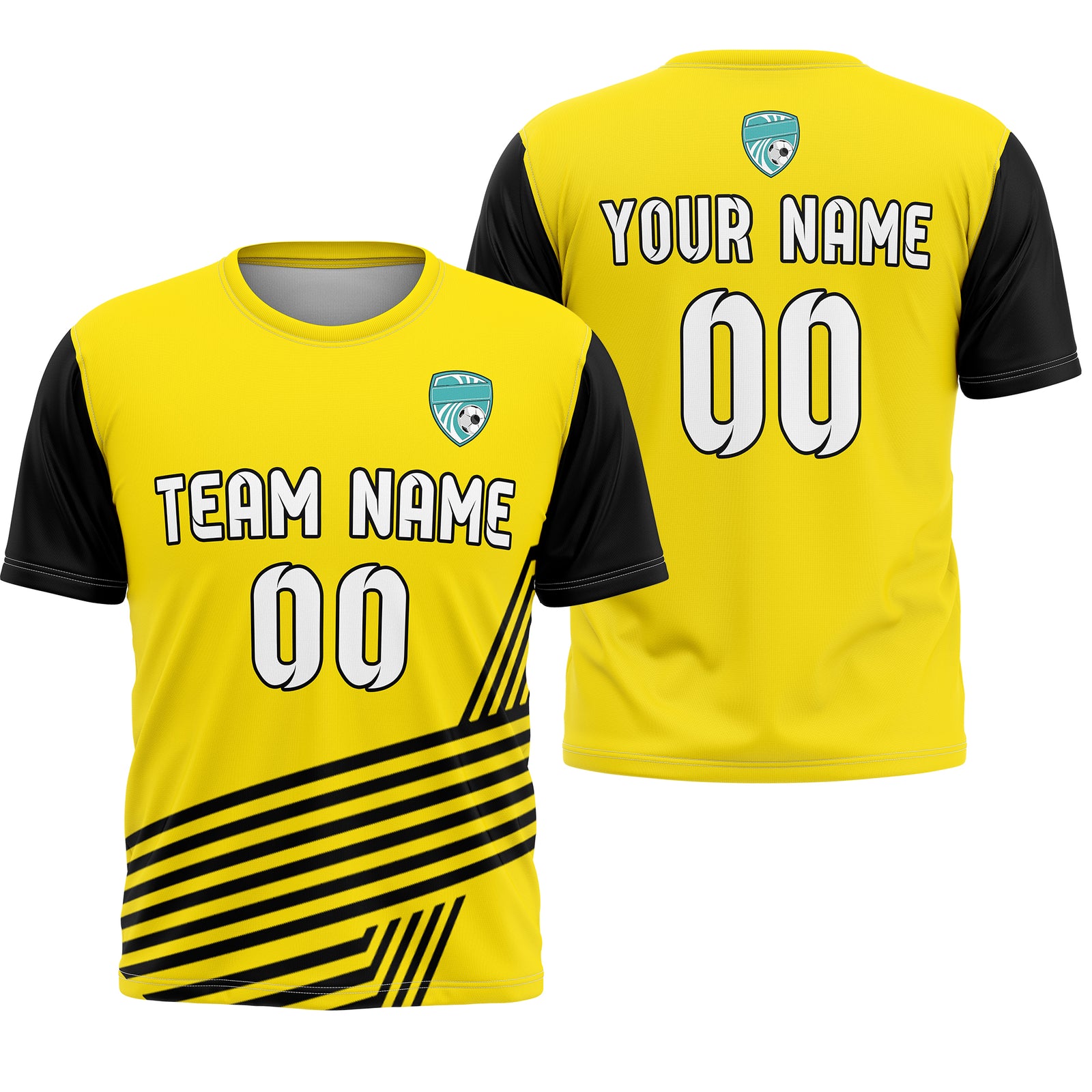 Soccer Jersey - Round Neck - Side Pattern - Design 4 - Yellow