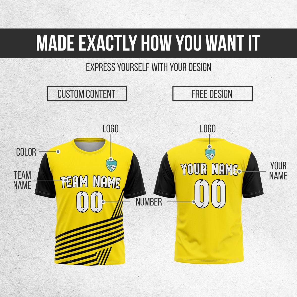 Soccer Jersey - Round Neck - Side Pattern - Design 4 - Yellow