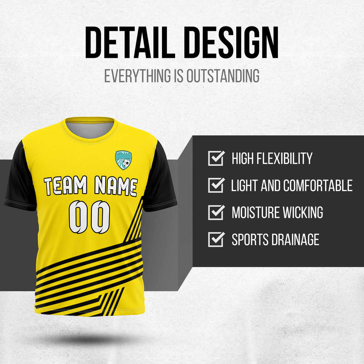 Soccer Jersey - Round Neck - Side Pattern - Design 4 - Yellow