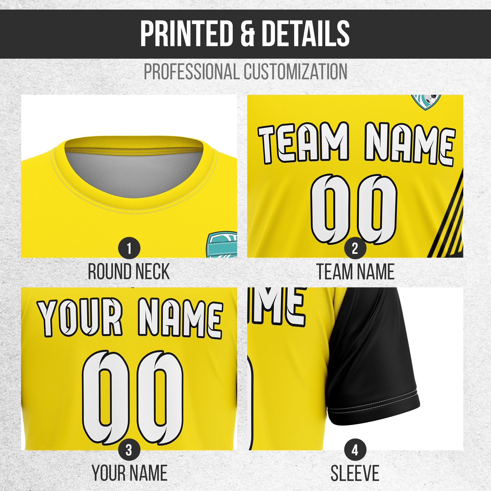 Soccer Jersey - Round Neck - Side Pattern - Design 4 - Yellow