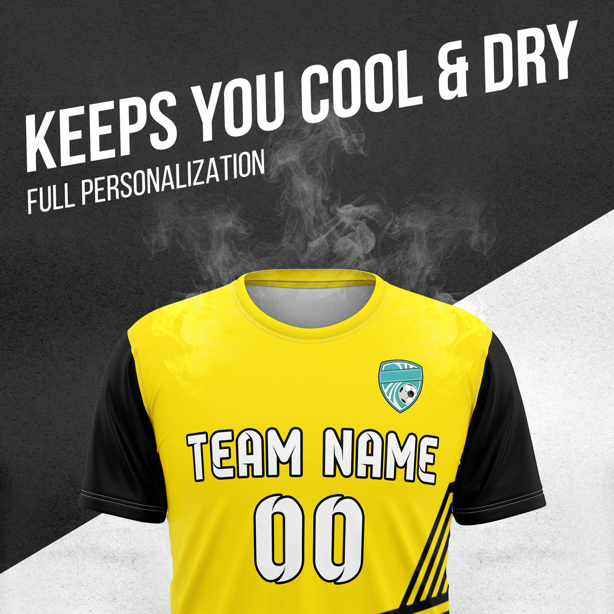 Soccer Jersey - Round Neck - Side Pattern - Design 4 - Yellow