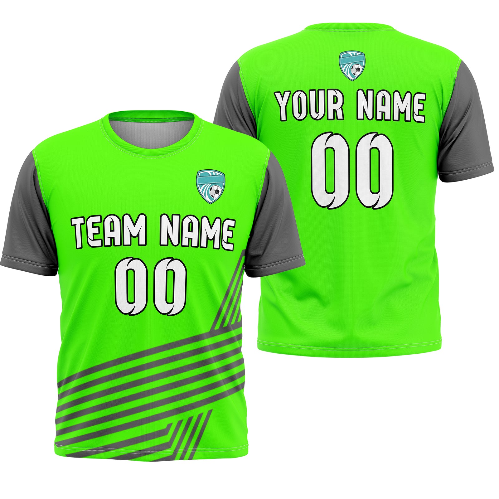 Soccer Jersey - Round Neck - Side Pattern - Design 4 - neon Green