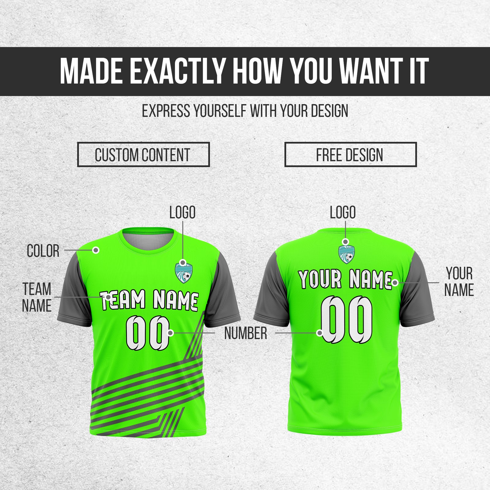 Soccer Jersey - Round Neck - Side Pattern - Design 4 - neon Green