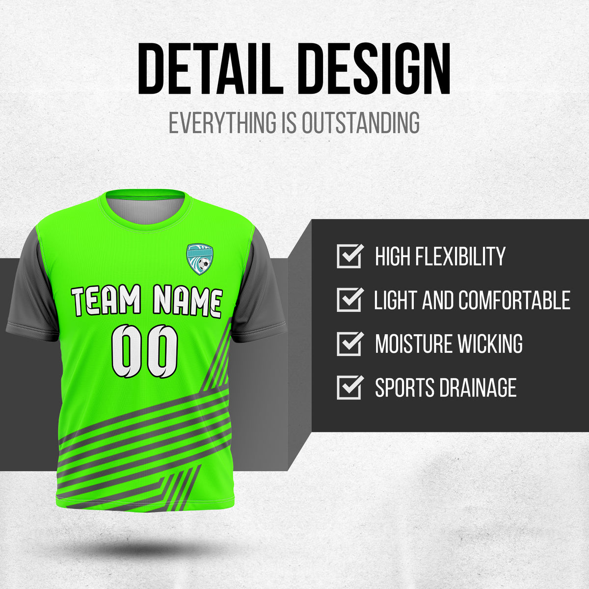 Soccer Jersey - Round Neck - Side Pattern - Design 4 - neon Green
