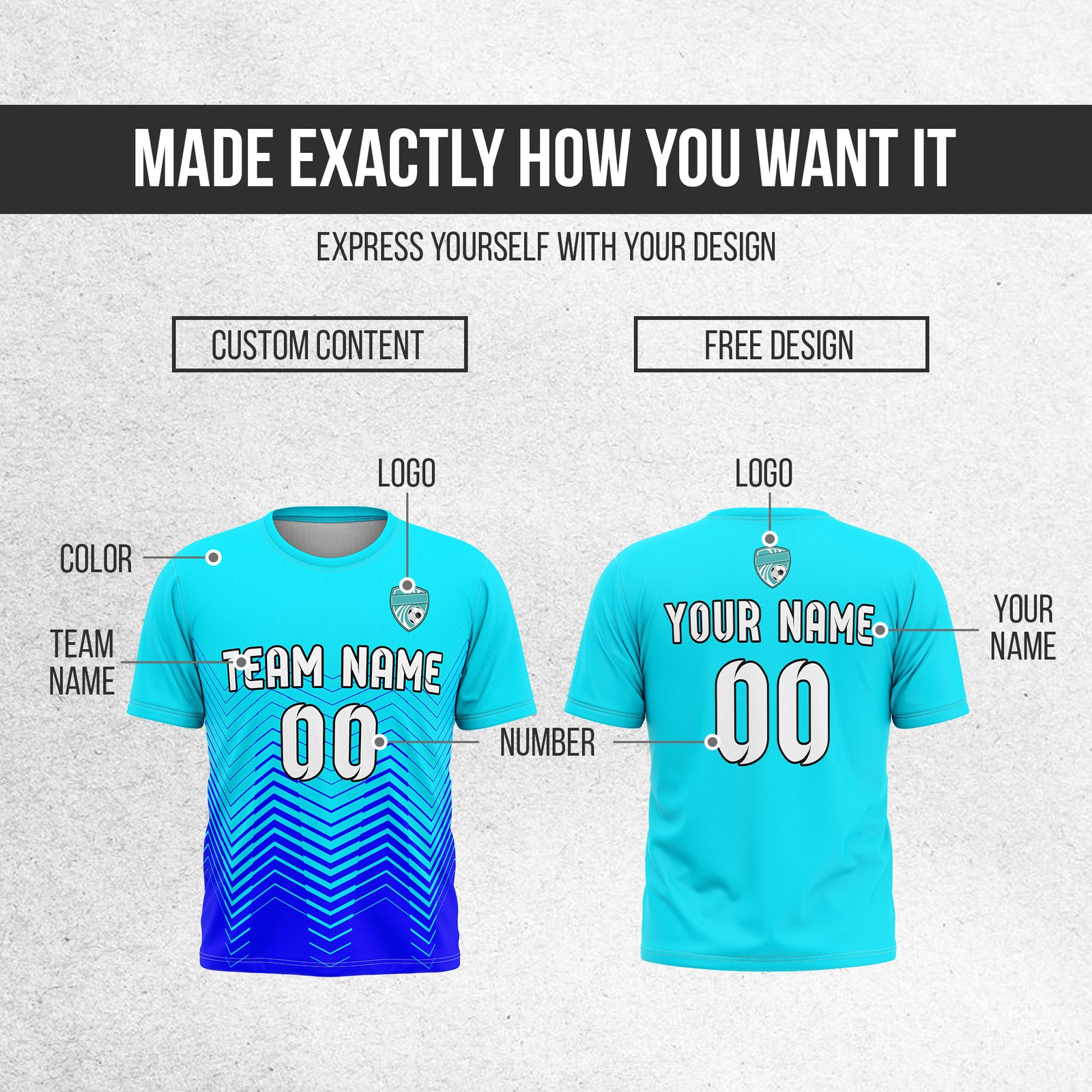 Soccer Jersey - Round Neck - Side Pattern - Design 5 - Aqua