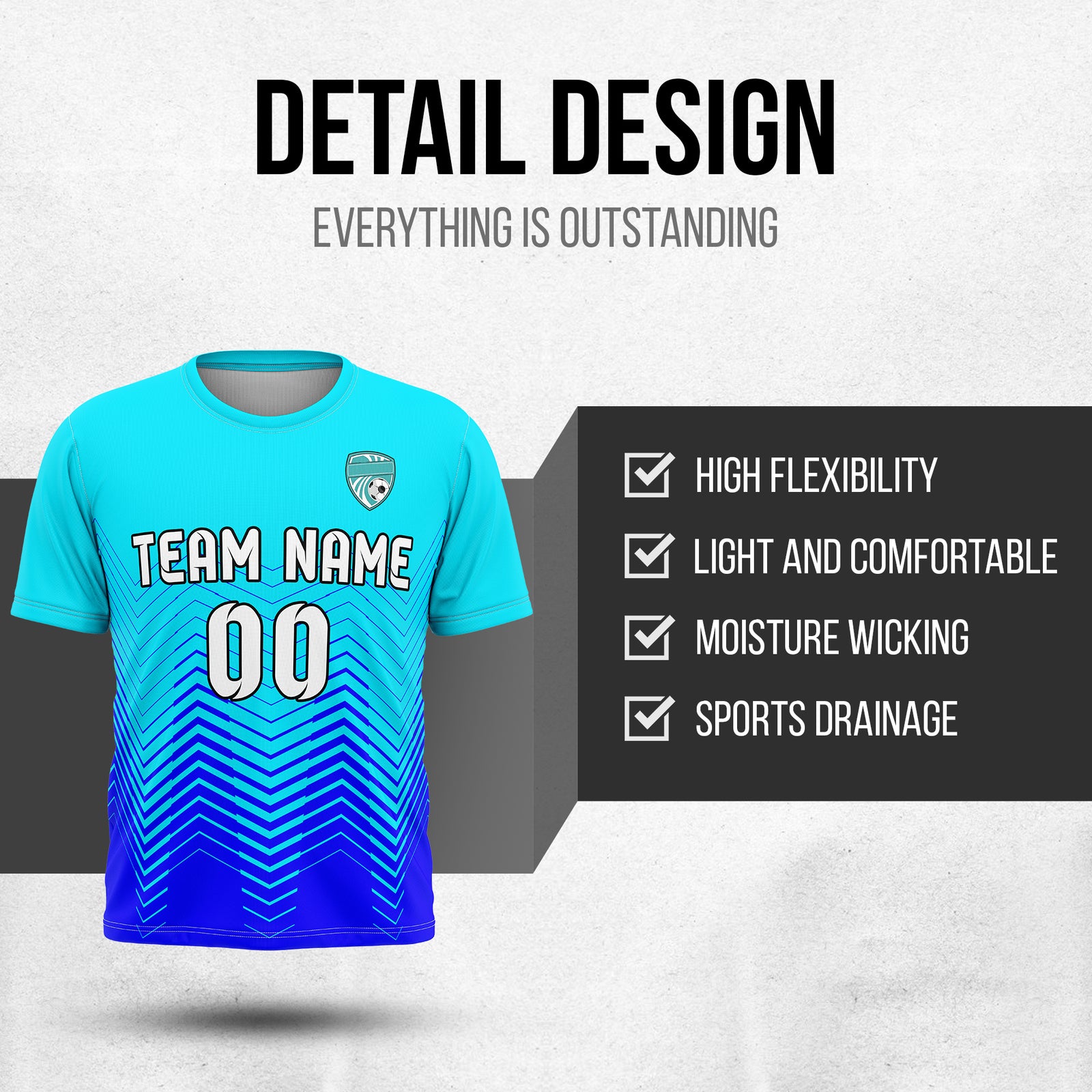 Soccer Jersey - Round Neck - Side Pattern - Design 5 - Aqua