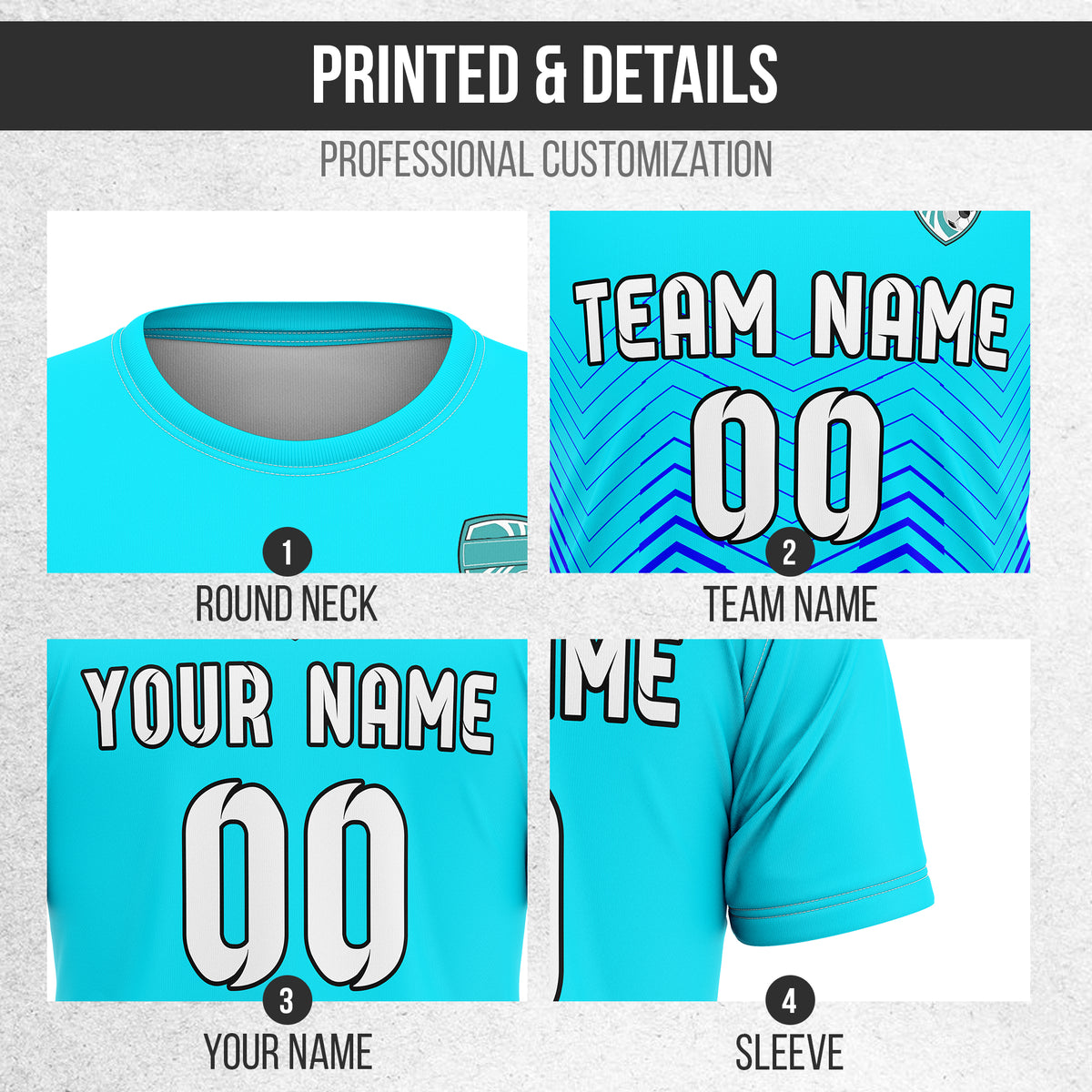Soccer Jersey - Round Neck - Side Pattern - Design 5 - Aqua