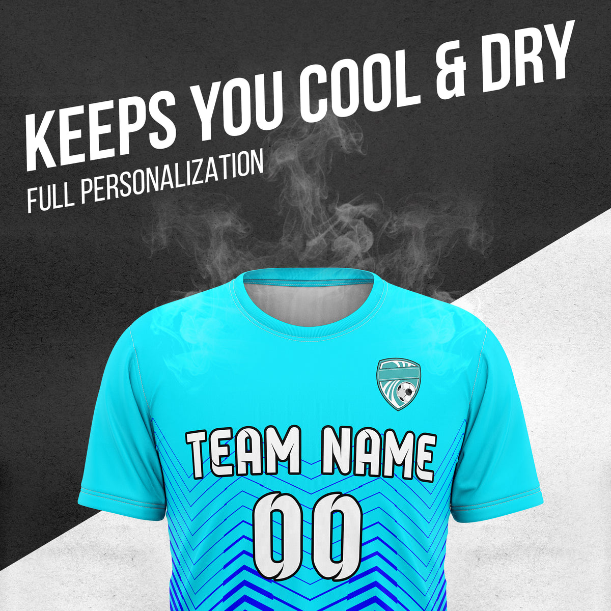 Soccer Jersey - Round Neck - Side Pattern - Design 5 - Aqua