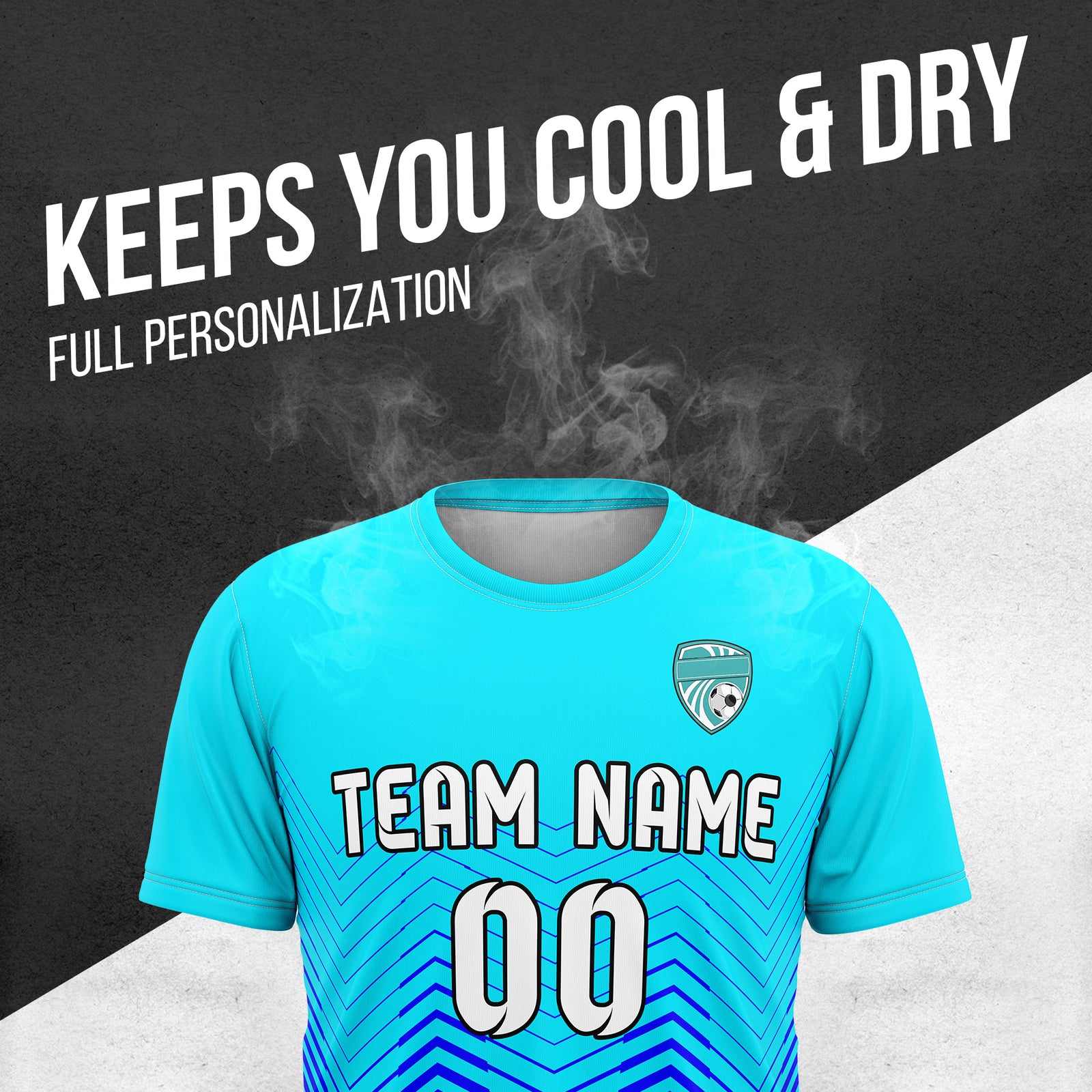 Soccer Jersey - Round Neck - Side Pattern - Design 5 - Aqua