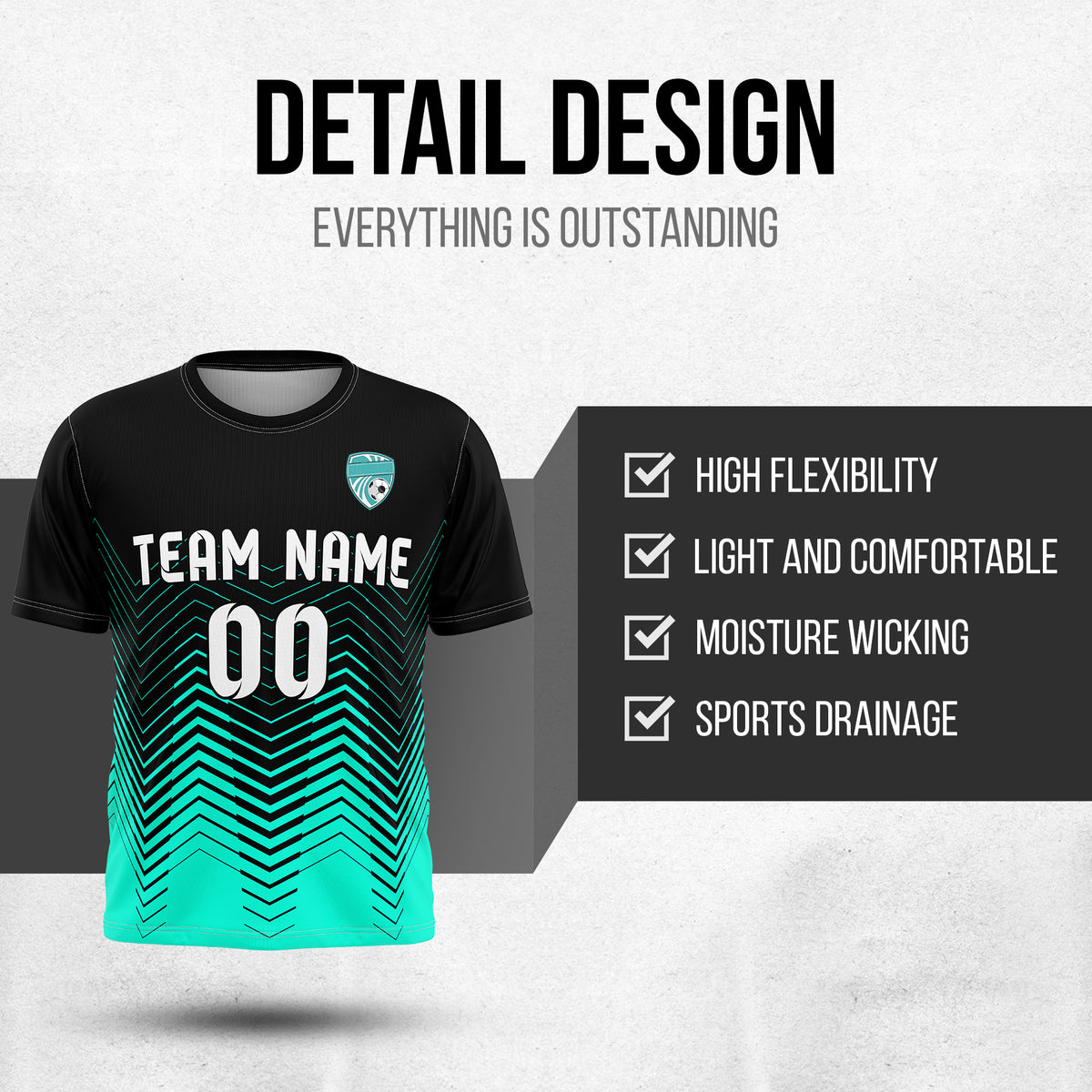 Soccer Jersey - Round Neck - Side Pattern - Design 5 - Black