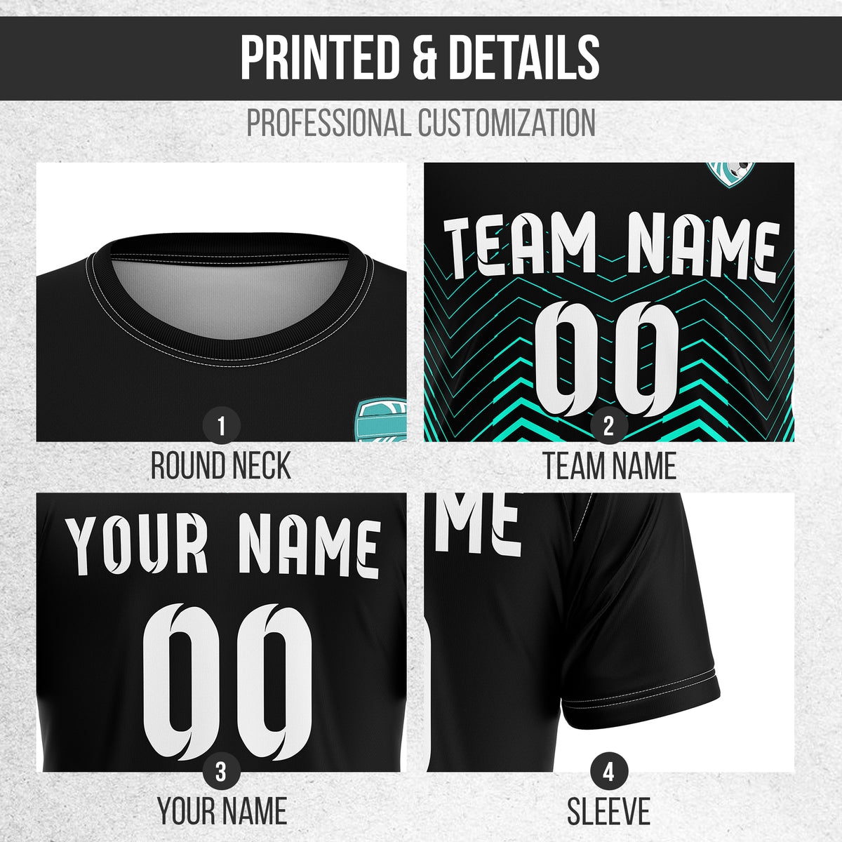 Soccer Jersey - Round Neck - Side Pattern - Design 5 - Black