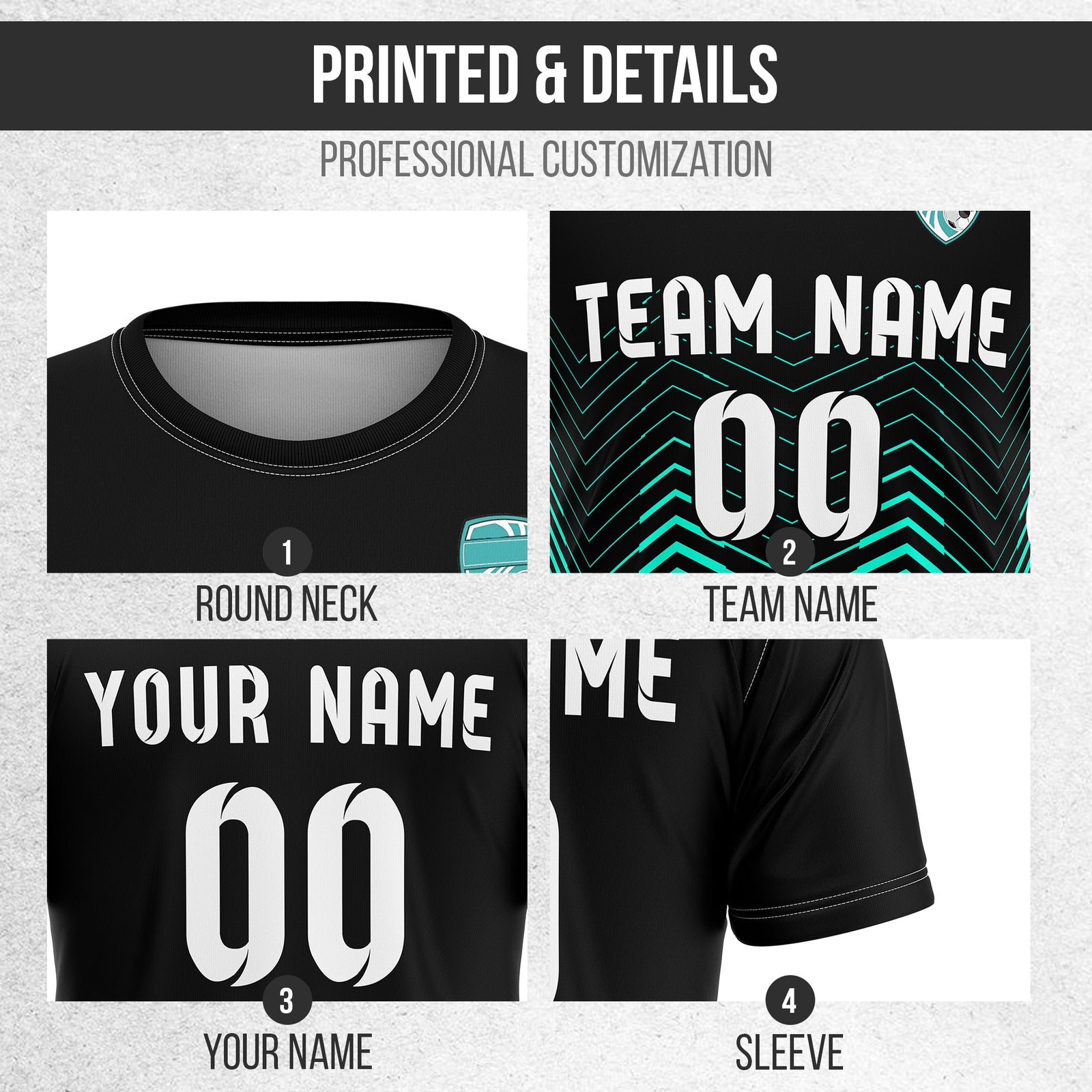 Soccer Jersey - Round Neck - Side Pattern - Design 5 - Black