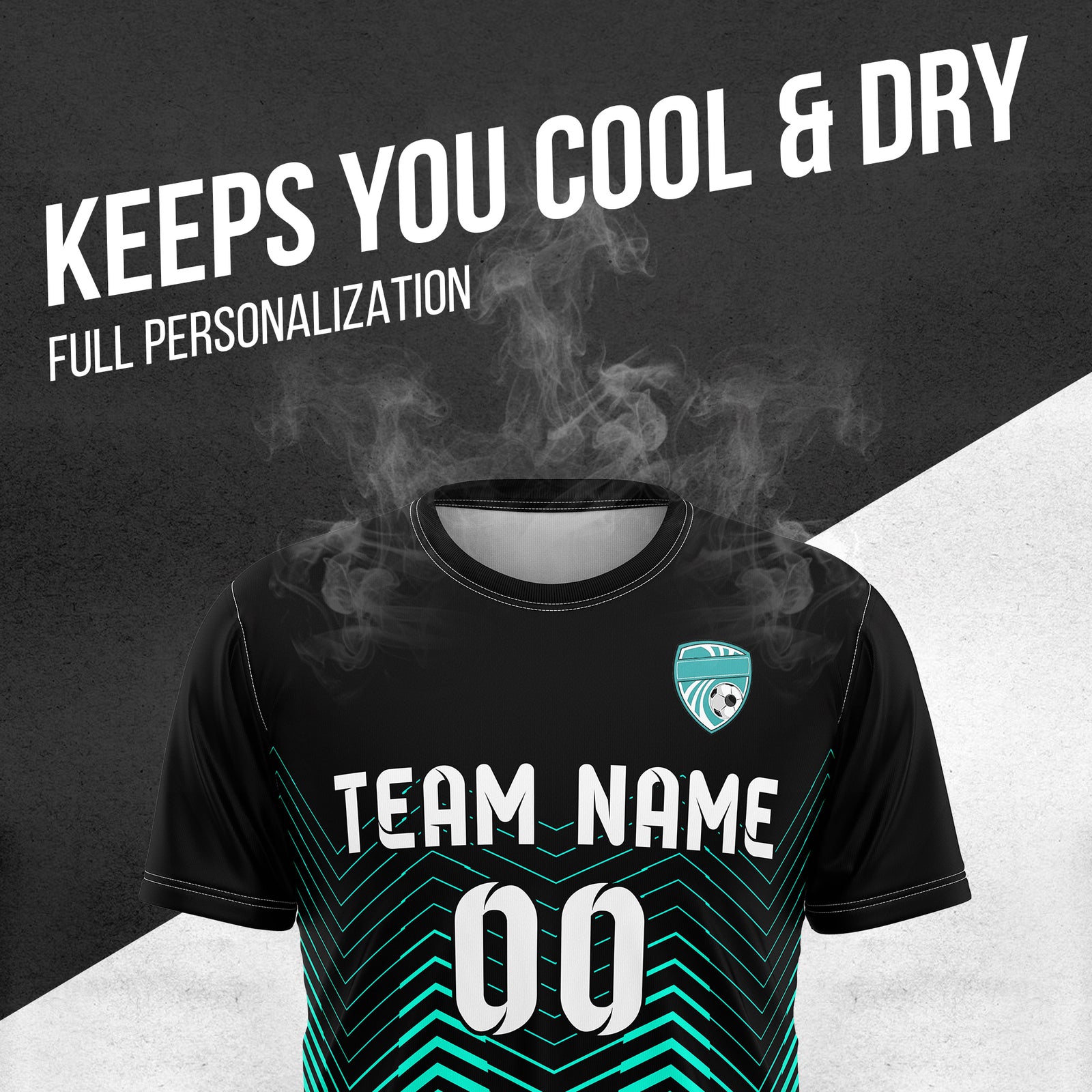 Soccer Jersey - Round Neck - Side Pattern - Design 5 - Black