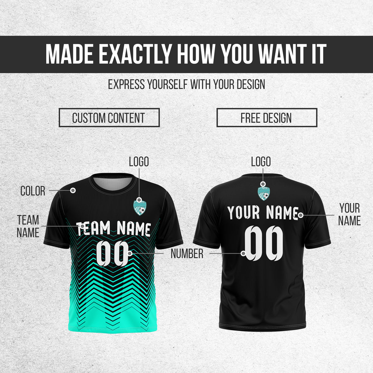 Soccer Jersey - Round Neck - Side Pattern - Design 5 - Black