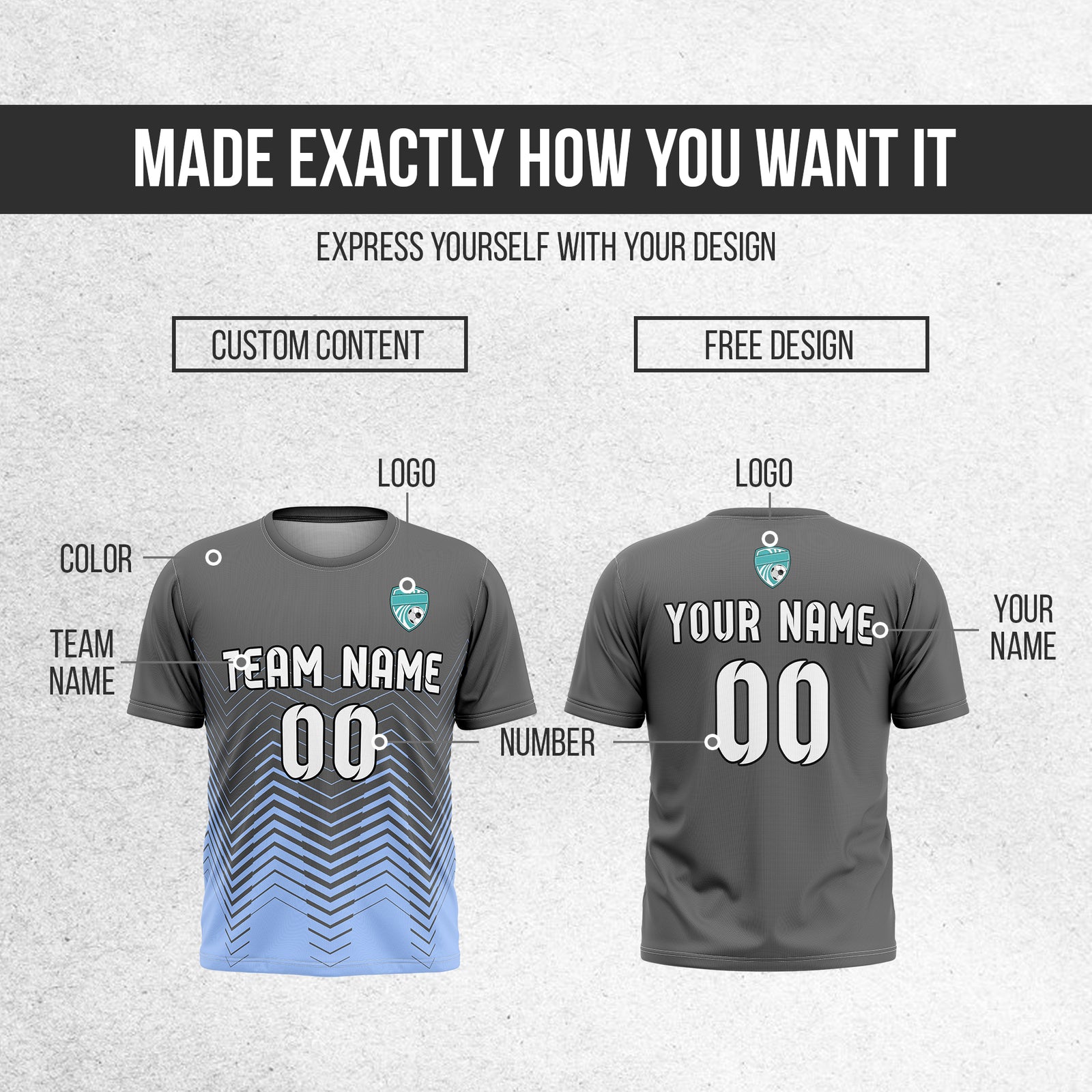 Soccer Jersey - Round Neck - Side Pattern - Design 5 - Dark Grey