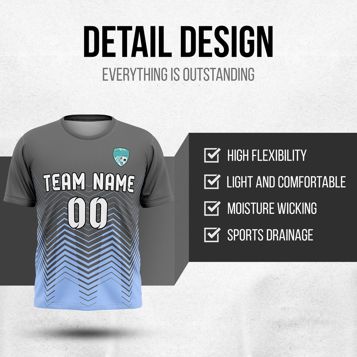 Soccer Jersey - Round Neck - Side Pattern - Design 5 - Dark Grey