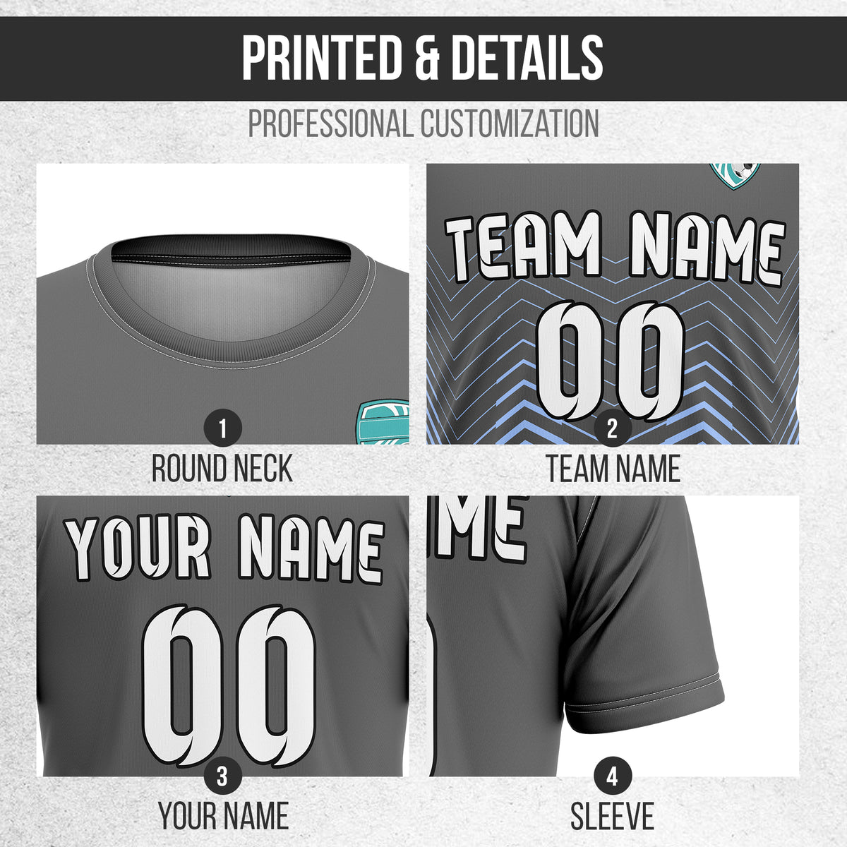 Soccer Jersey - Round Neck - Side Pattern - Design 5 - Dark Grey