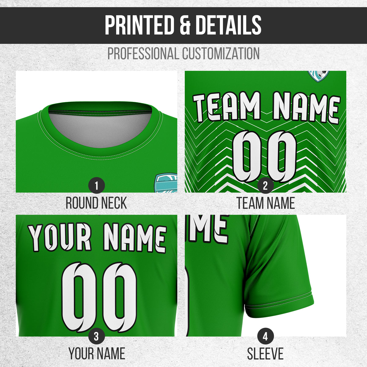 Soccer Jersey - Round Neck - Side Pattern - Design 5 - Green