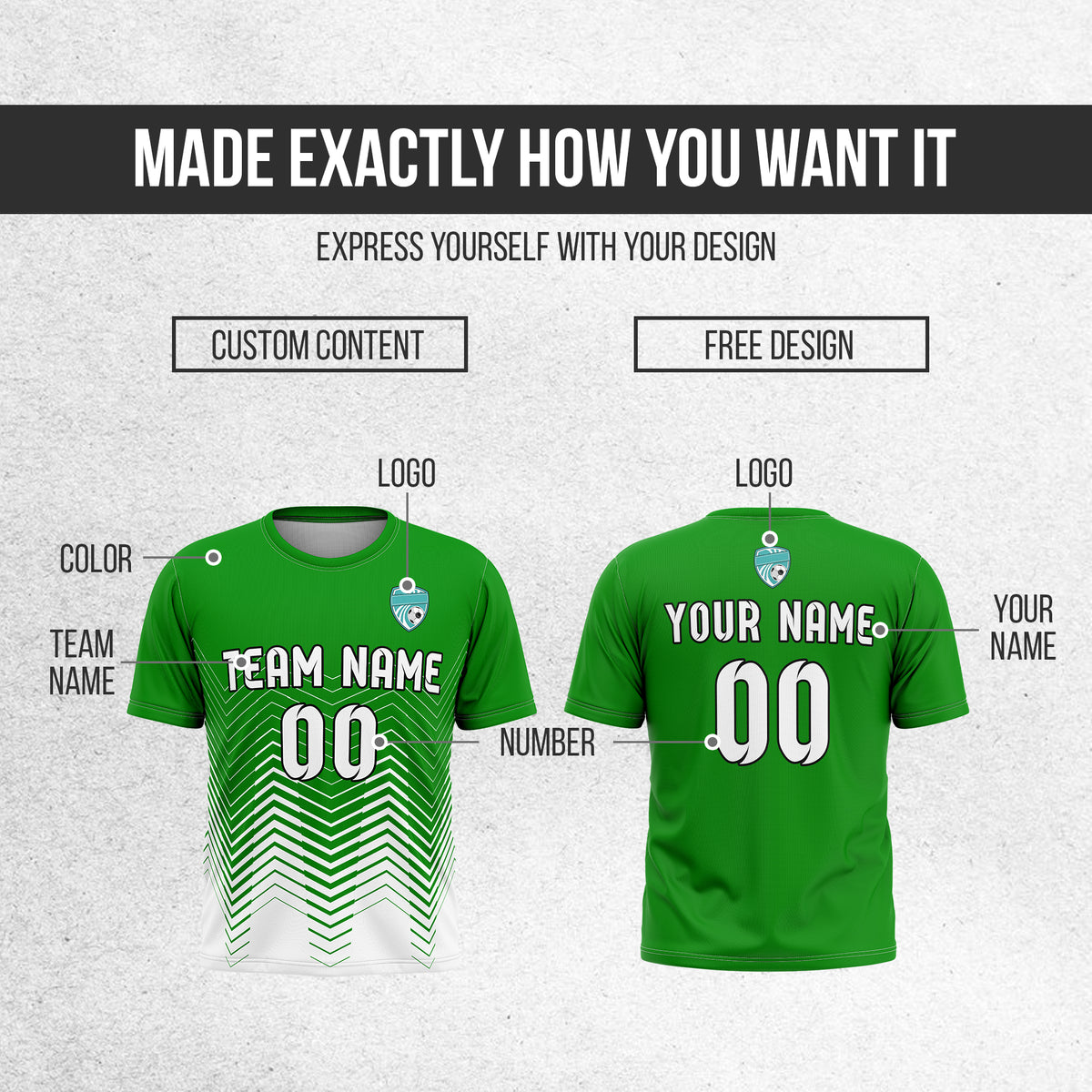 Soccer Jersey - Round Neck - Side Pattern - Design 5 - Green