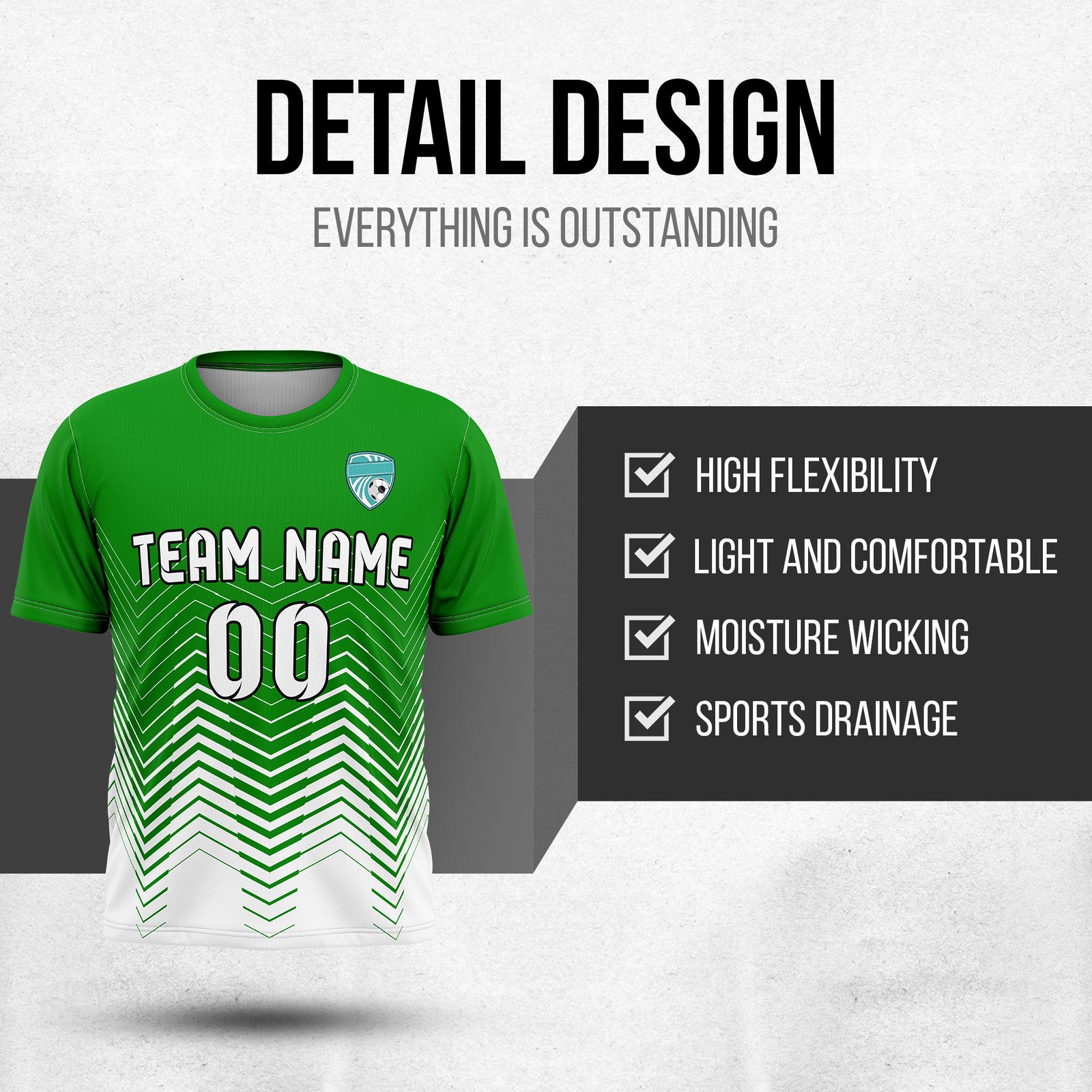 Soccer Jersey - Round Neck - Side Pattern - Design 5 - Green
