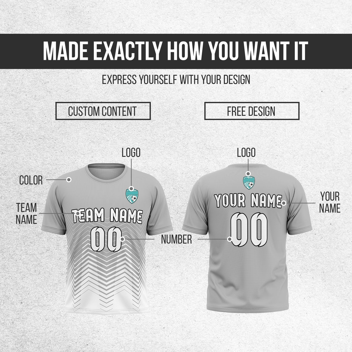 Soccer Jersey - Round Neck - Side Pattern - Design 5 - Grey