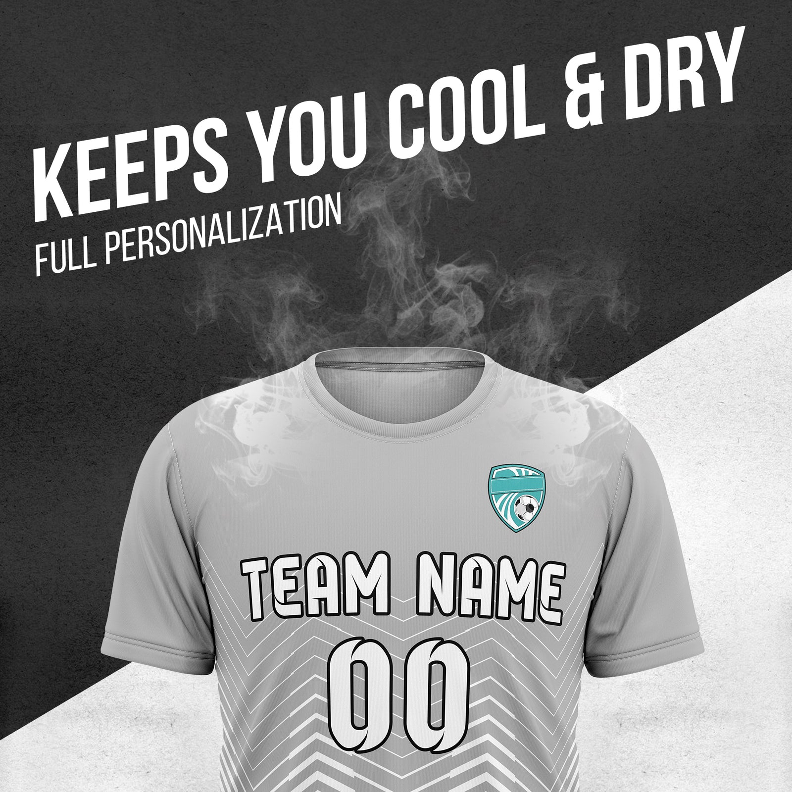 Soccer Jersey - Round Neck - Side Pattern - Design 5 - Grey