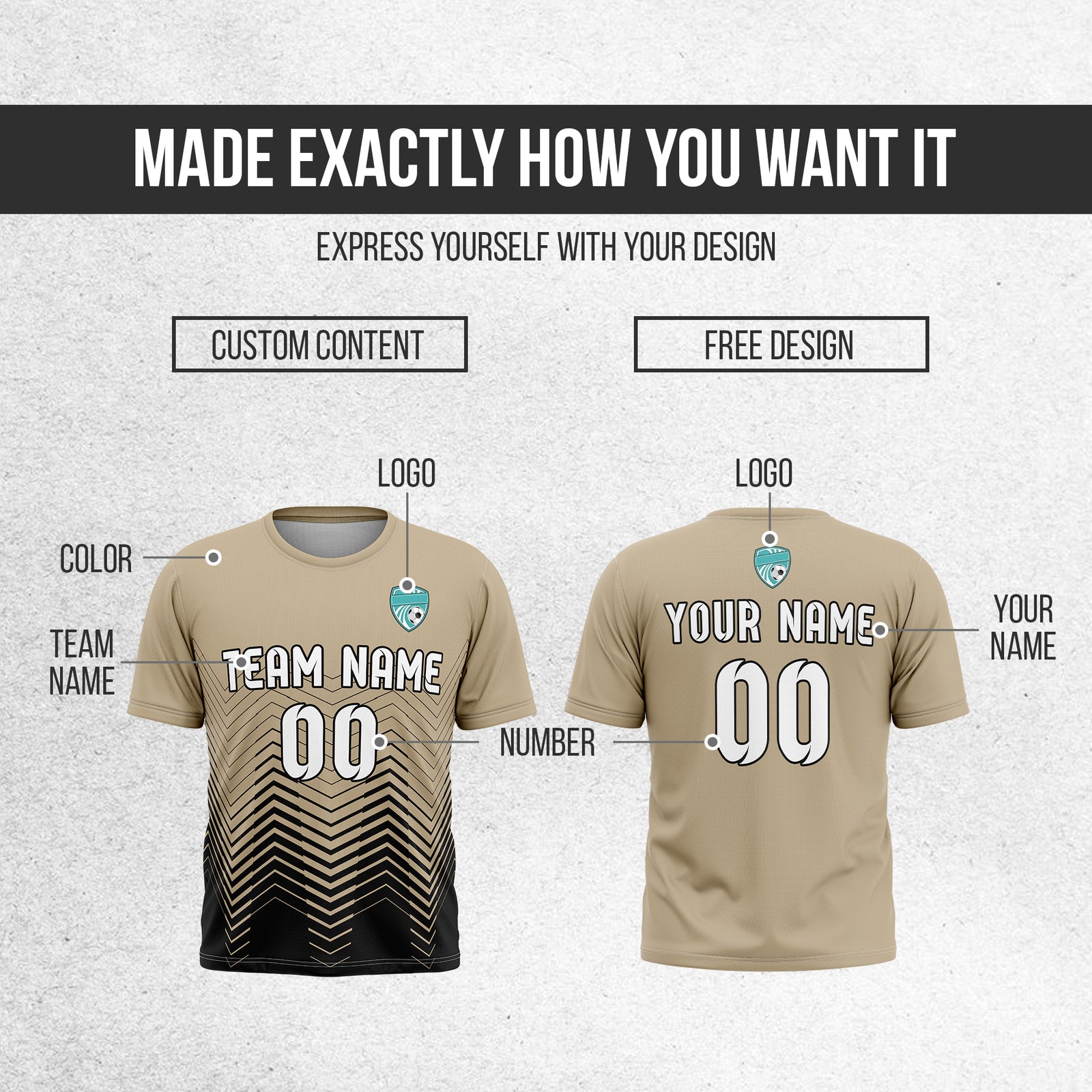 Soccer Jersey - Round Neck - Side Pattern - Design 5 - Khakhii