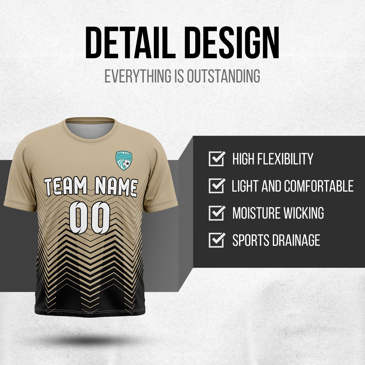 Soccer Jersey - Round Neck - Side Pattern - Design 5 - Khakhii