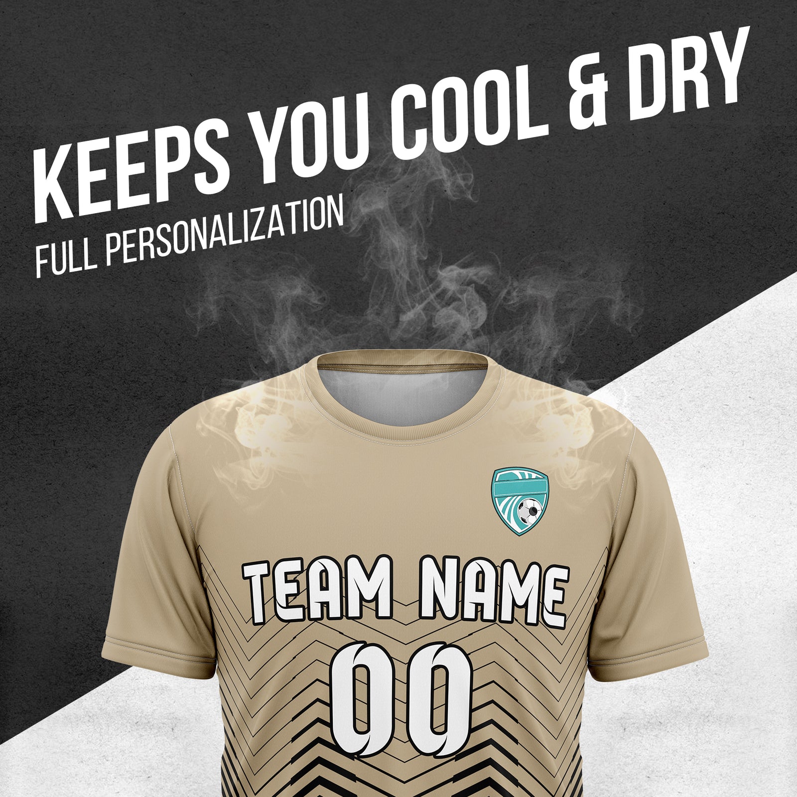 Soccer Jersey - Round Neck - Side Pattern - Design 5 - Khakhii