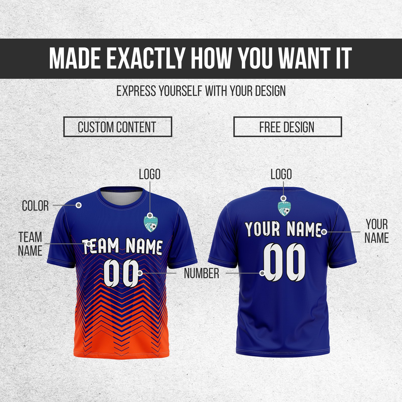 Soccer Jersey - Round Neck - Side Pattern - Design 5 - Navy