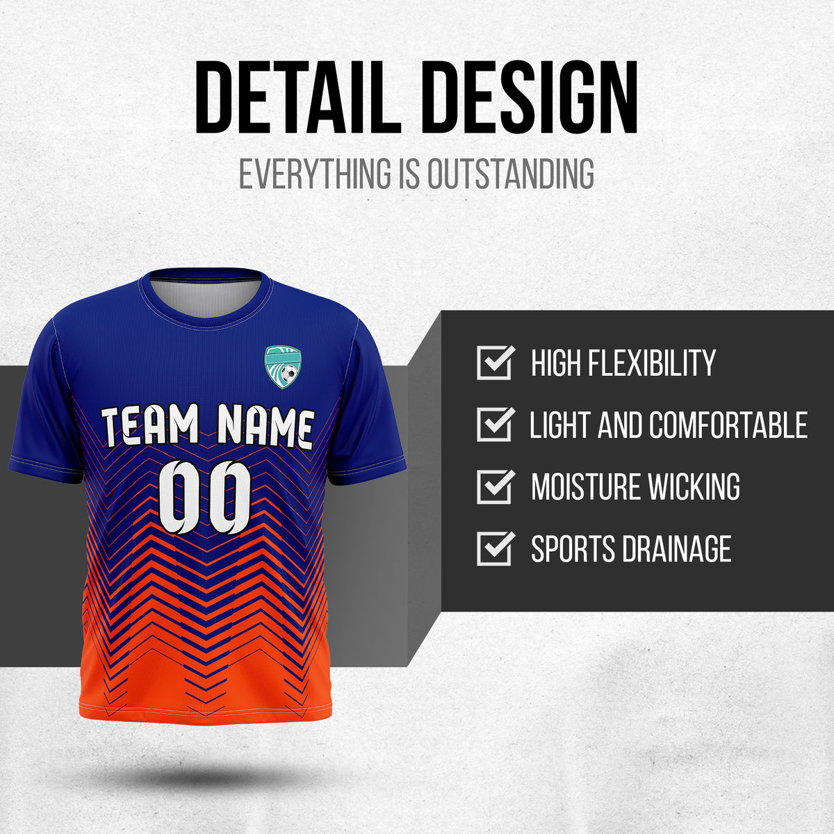 Soccer Jersey - Round Neck - Side Pattern - Design 5 - Navy