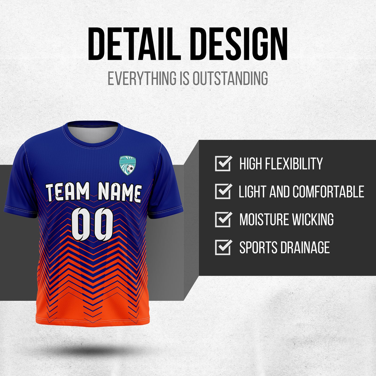 Soccer Jersey - Round Neck - Side Pattern - Design 5 - Navy