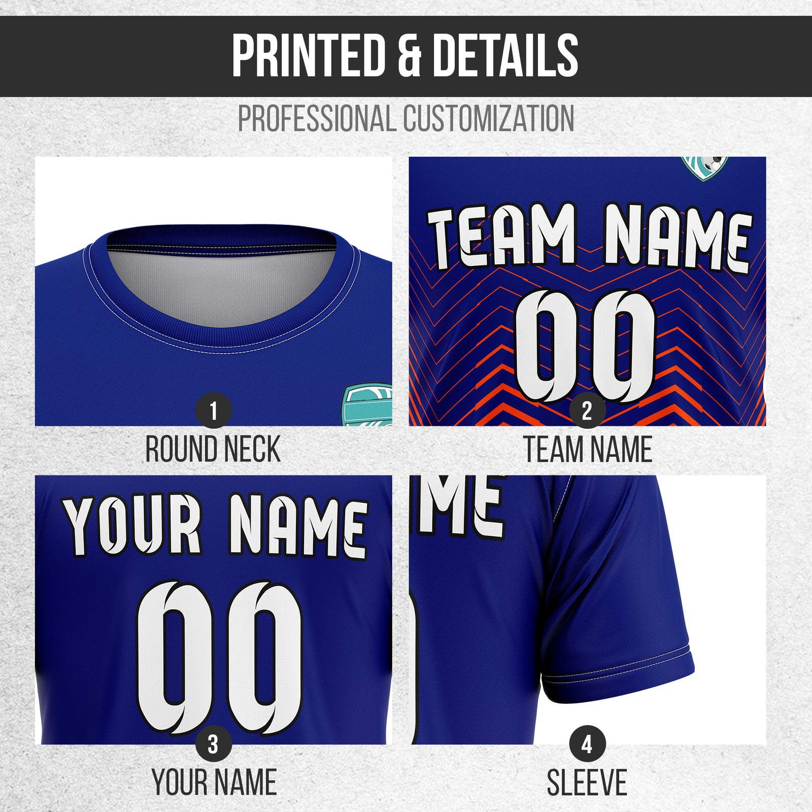 Soccer Jersey - Round Neck - Side Pattern - Design 5 - Navy