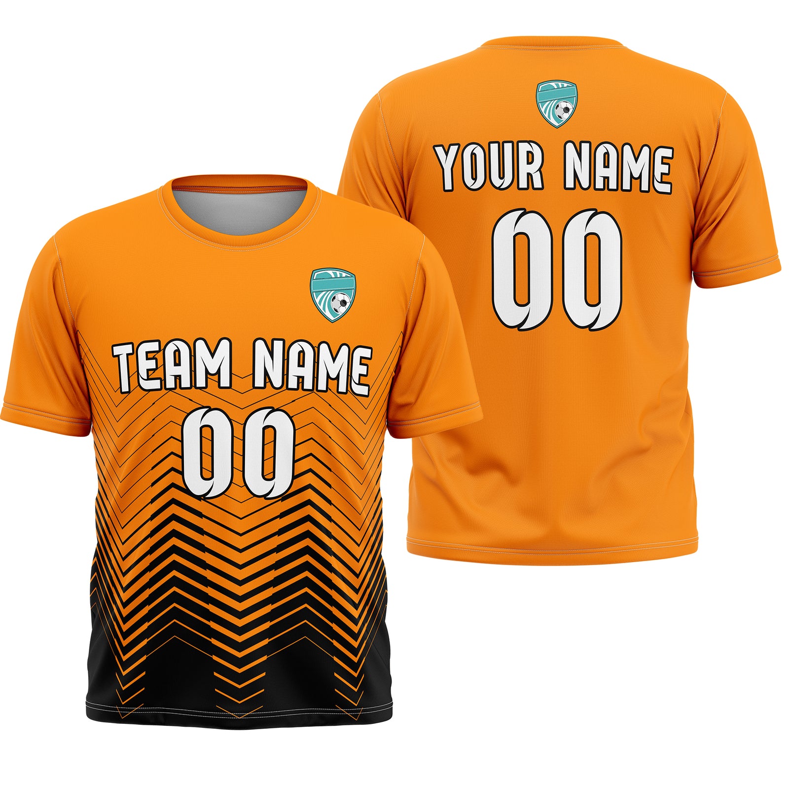 Soccer Jersey - Round Neck - Side Pattern - Design 5 -Orange