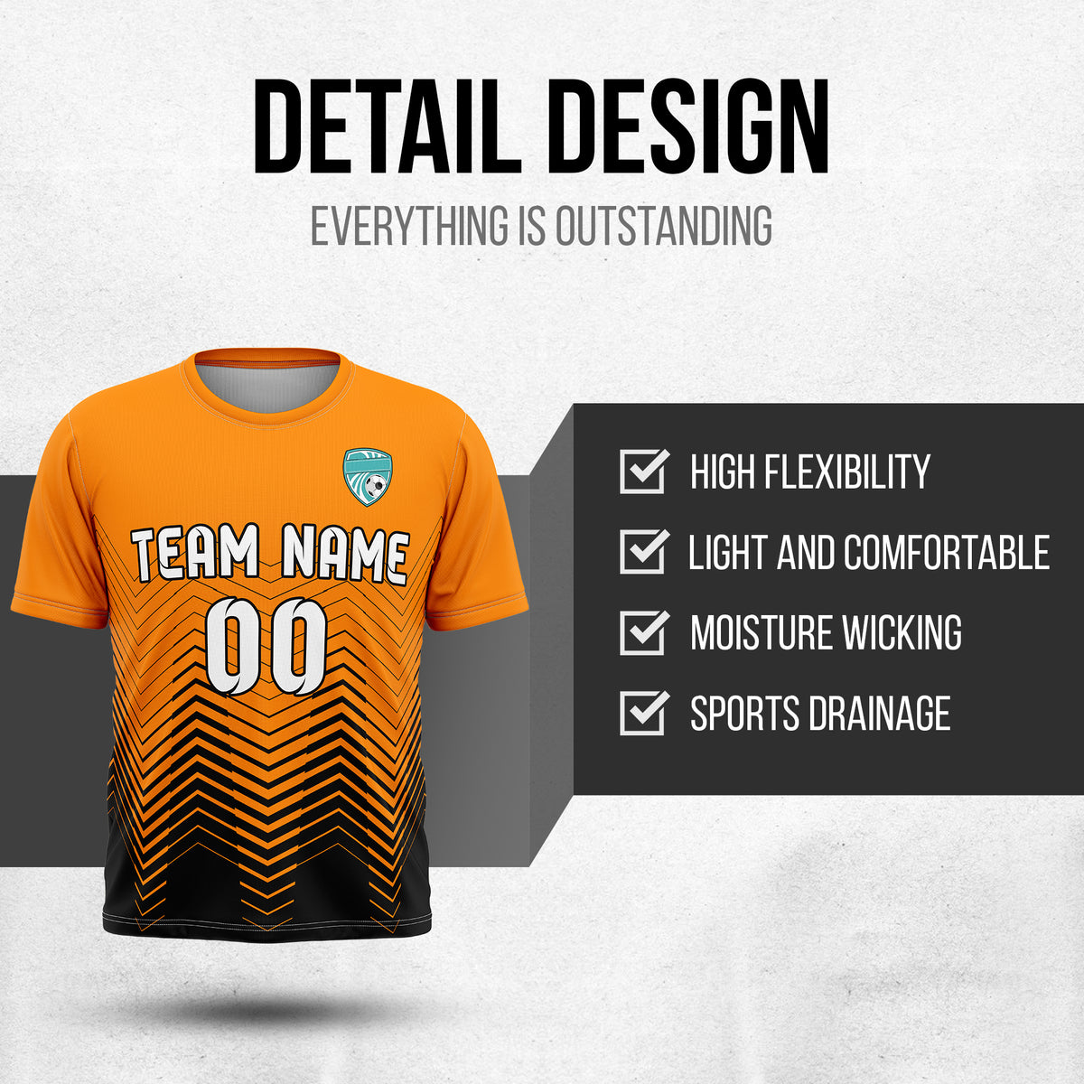 Soccer Jersey - Round Neck - Side Pattern - Design 5 -Orange