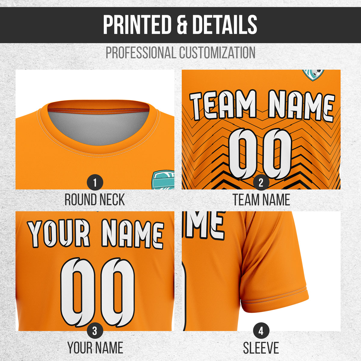 Soccer Jersey - Round Neck - Side Pattern - Design 5 -Orange