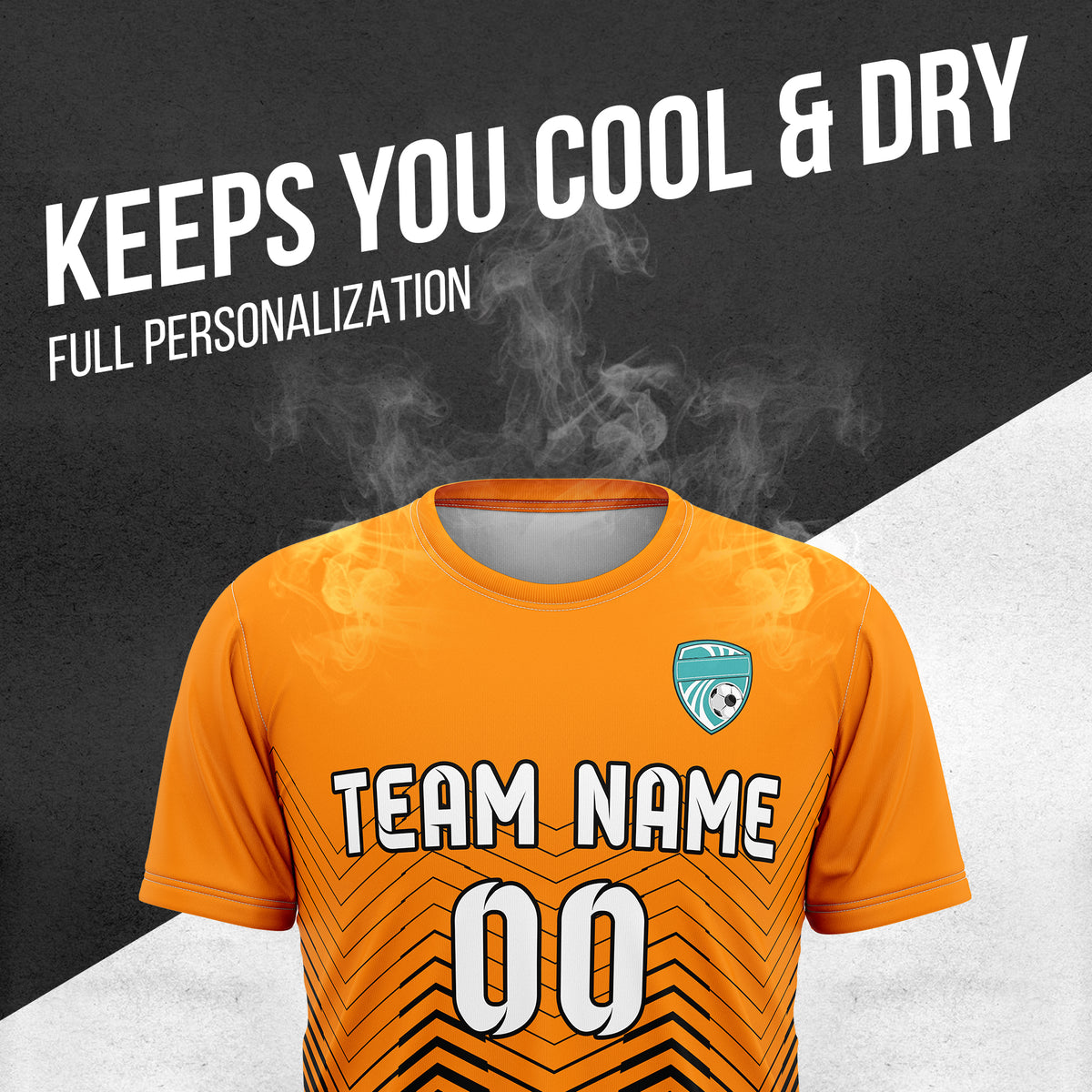 Soccer Jersey - Round Neck - Side Pattern - Design 5 -Orange