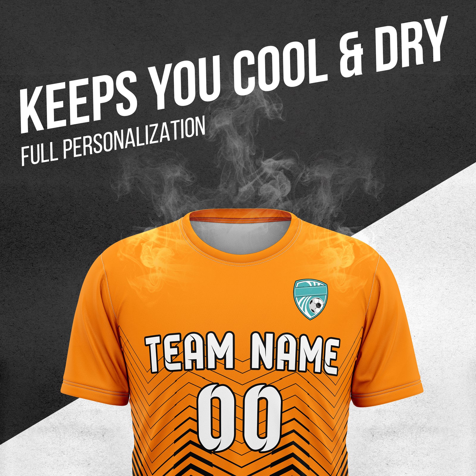 Soccer Jersey - Round Neck - Side Pattern - Design 5 -Orange