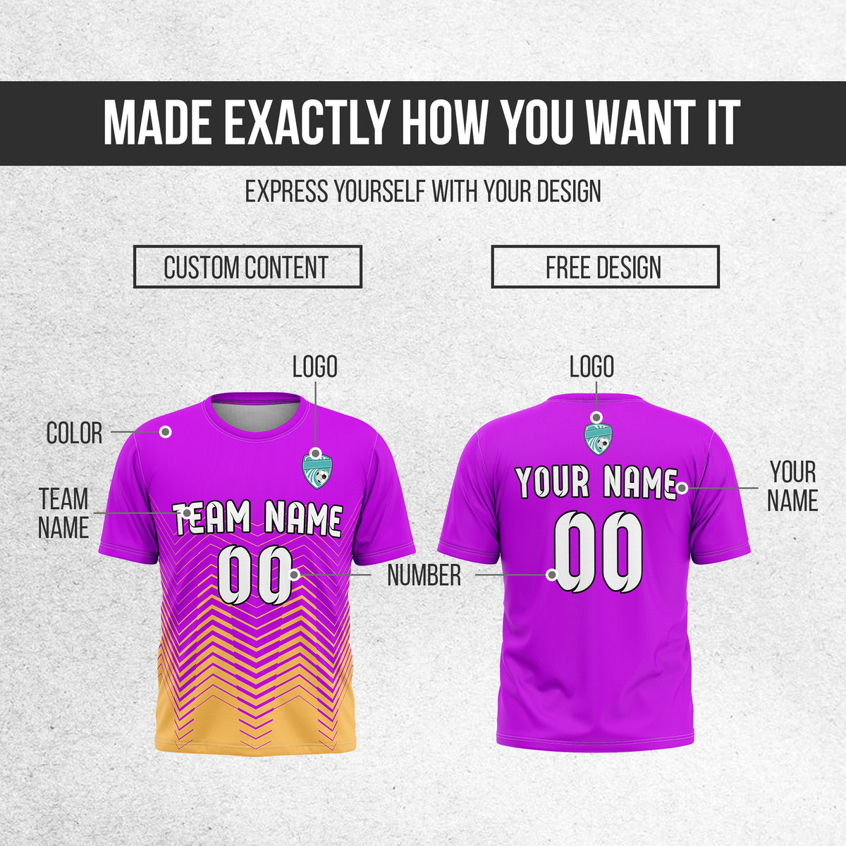 Soccer Jersey - Round Neck - Side Pattern - Design 5 - Purple