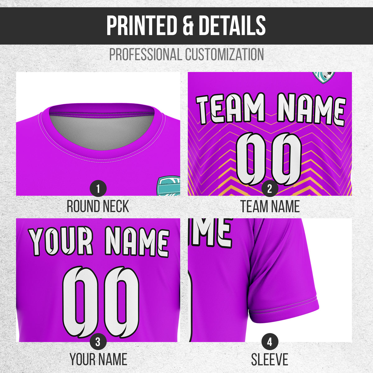 Soccer Jersey - Round Neck - Side Pattern - Design 5 - Purple